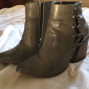 Gray faux leather heel booties